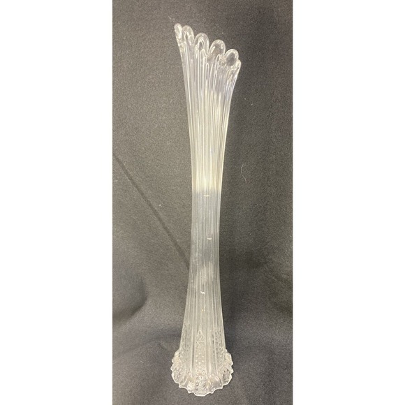 Vintage Clear Art Stretch Ribbed Glass 18" Swung Vase - Mid-Century Modern - Picture 2 of 10